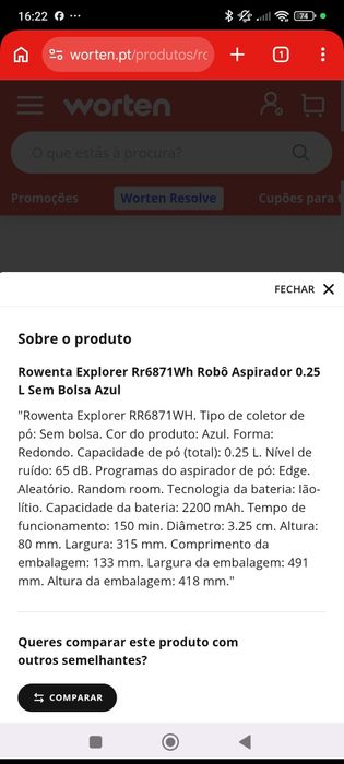 Robô aspirador Rowenta RR6871wh
