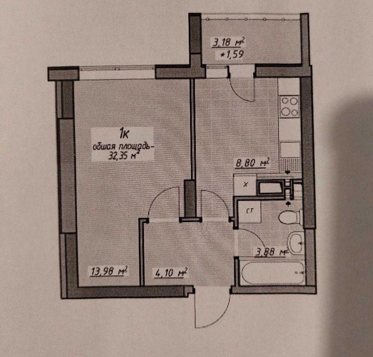 Світла однокімнатна квартира , на Глушко