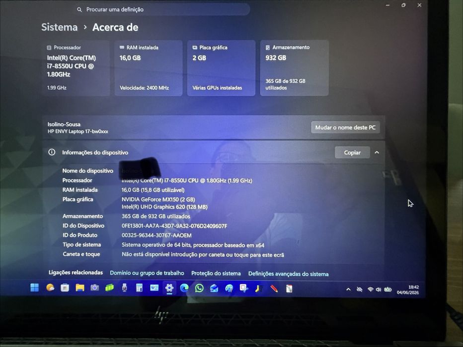 Portatil hp envy 17.3”