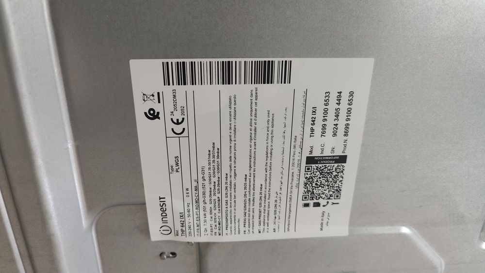 Placa a gás INDESIT (gás natural/propano)