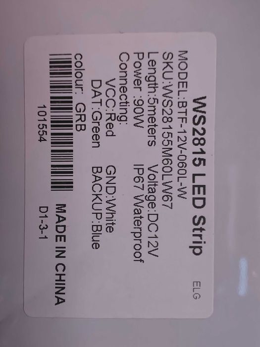 Taśma led WS2815 RGBIC IP67 5M adresowalna cyfrowa DC12V BTF-LIGHTING