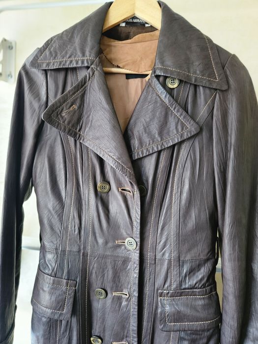 Плащ кожаный натуральная кожа длинный коричневый тренч ретро шкіра