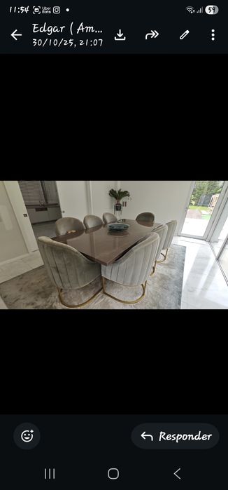 Mesa de jantar Antarte em pedra 8 lugares + cadeiras
