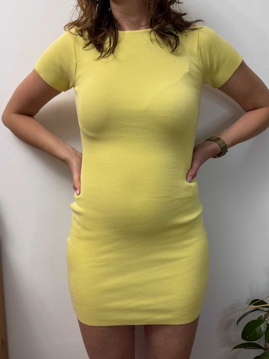 Sukienka codzienna krótka żółta wiskozowa prążkowana dress Zara S 36