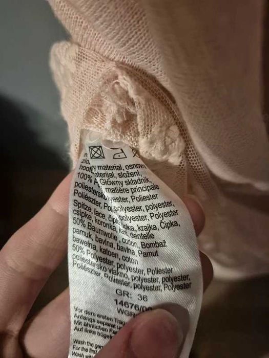 Pudrowa tunika sweter bluzka sweterkowa bawełna S 36
