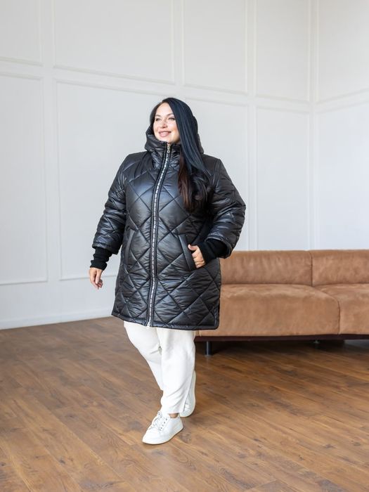 Зимняя женская куртка удлинённая больших размеров 42-72