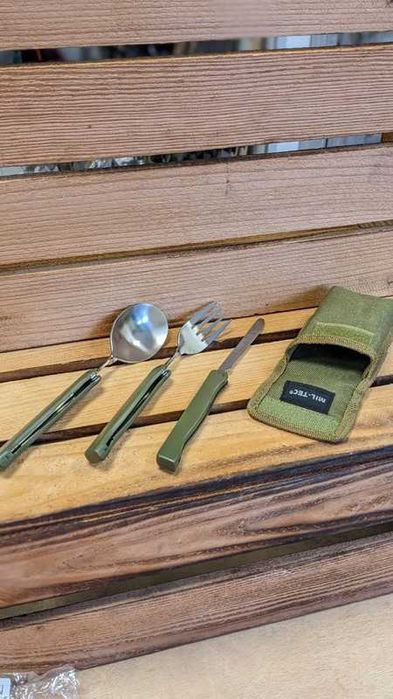 Mil-Tec набір столовий складаний: ложка, виделка, ніж у чохлі Олива