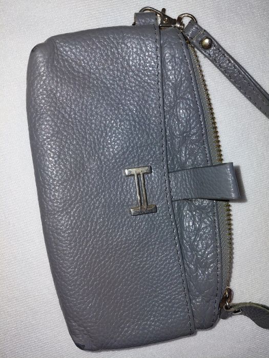 Skorzany portfel saszetka etui organizer szary