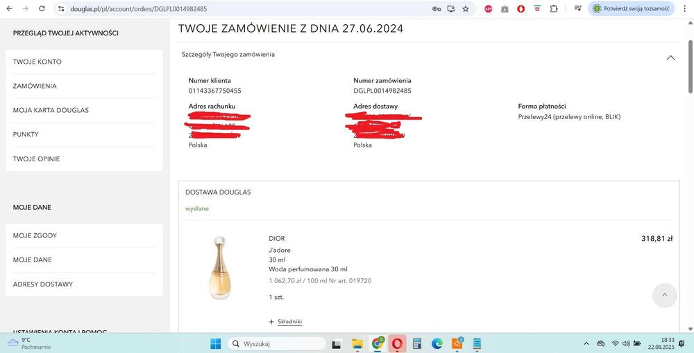 Dior J’adore  Woda perfumowana Douglas 30 ml