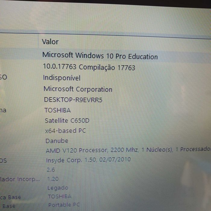 Toshiba C650D processador AMD V120, 8gb, disco 160gb, gráfica AMD 4200