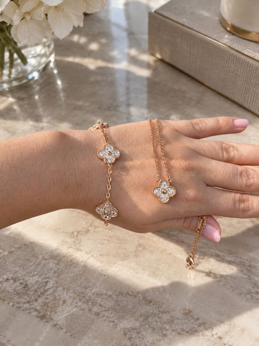 Браслет сережки кулон кольє підвіска в стилі Van Cleef набір