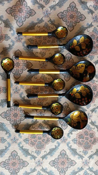 Zestaw łyżek prl laka? Vintage malowane łyżki