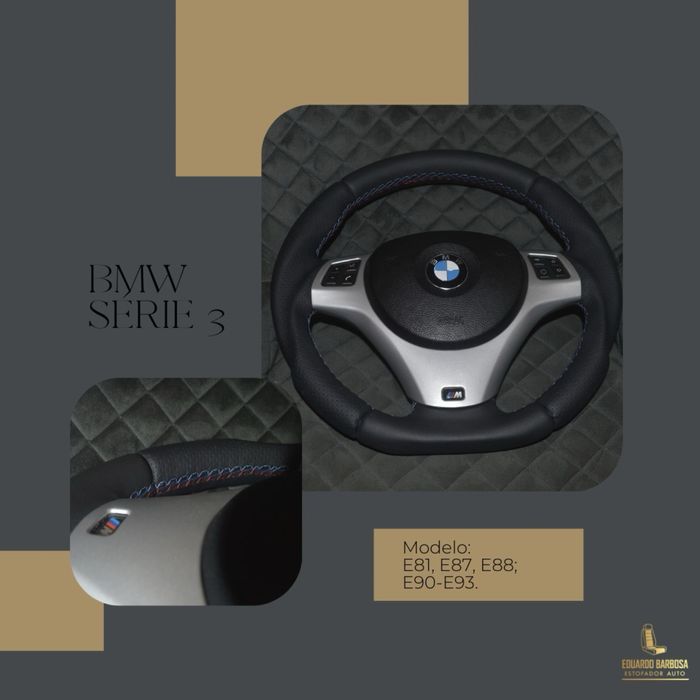 volante em pele liza , e pele perfurada, com linha pack-M série 1