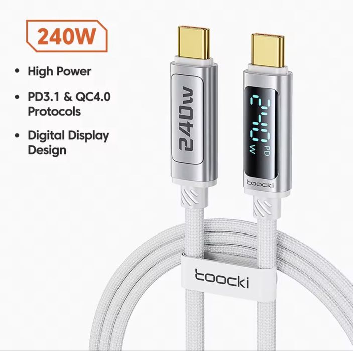 Кабель USB-C Toocki 240W з ватметром