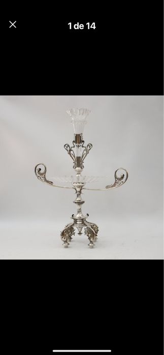 Imponente Epergne fruteiro e floreiro em prata e cristal baccarat ( sem contraste aparente mas testada)