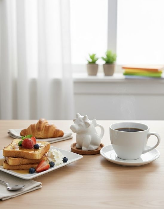 Biały porcelanowy mlecznik w kształcie krówki