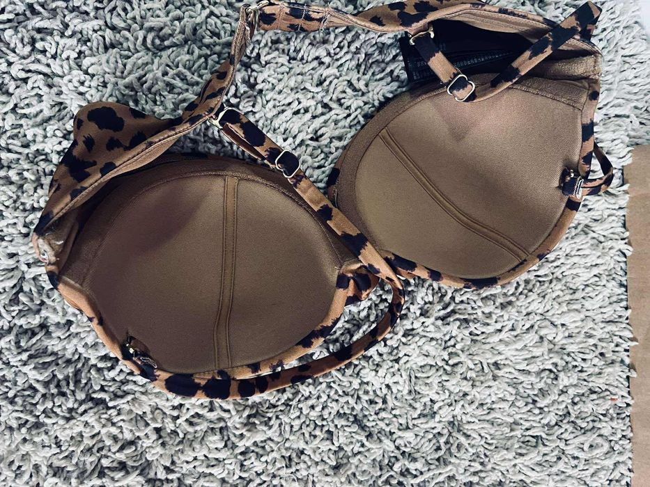 H&m 75c bikini panterka brązowy strój kapielowy góra