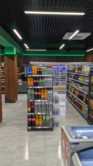 Торгове обладнання в магазин. Стелажі. Касові бокси прилавки. Кавомодулі. Вітрини для випічки. Кондитерські стелажі