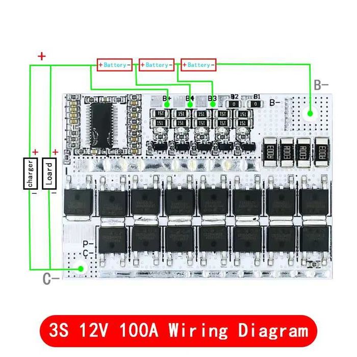 Плата защиты BMS 5S (3S, 4S) 100A 16В для LiFePO4 3.2V аккумуляторов (контроллер заряда/разряда) с балансировкой.