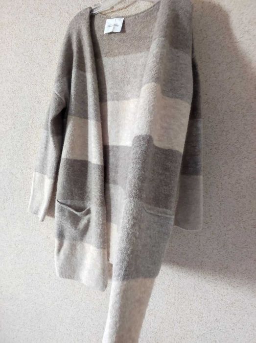 American Vintage długi oversize ciepły wełniany sweter kardigan ombree