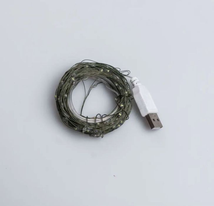 Гірлянда Роса нитка 100 LED довжина 10 м від USB зелена, жовтий білий