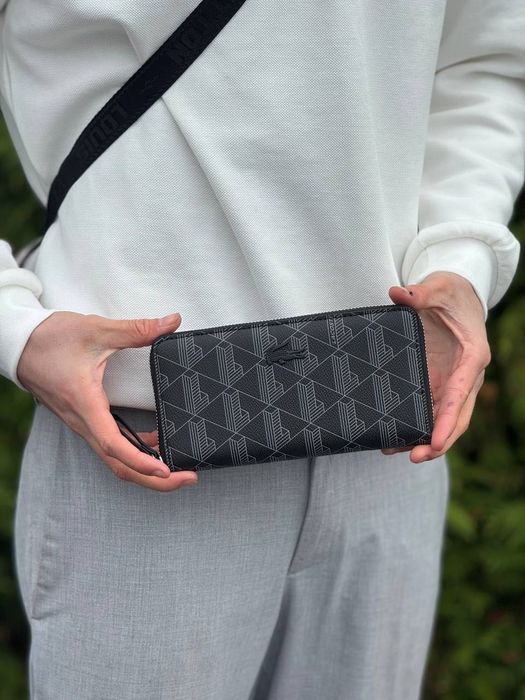 Чоловічий гаманець Lacoste чорний екошкіра стильний