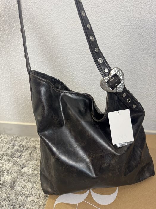 Torebka na ramie z cwiekami Zara czekoladowa