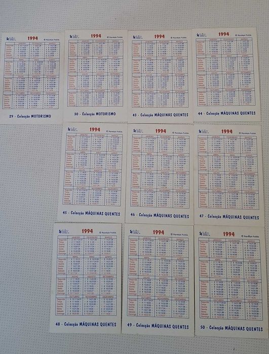 Calendários vintage: Manil, Máquinas Quentes, México 86, TV Topdisco