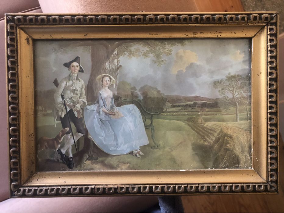 Quadro do caçador, a mulher e o cão