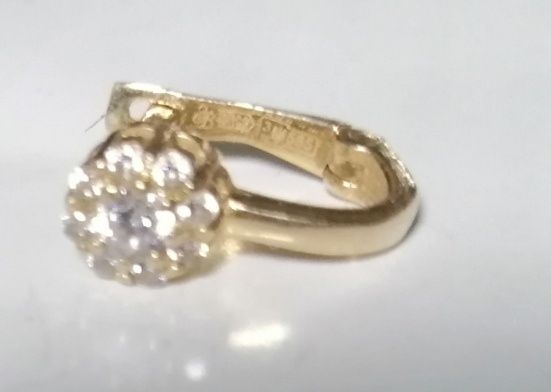 Серьга, сережка детская 585 проба золото и фианиты 9шт. Золотой век.