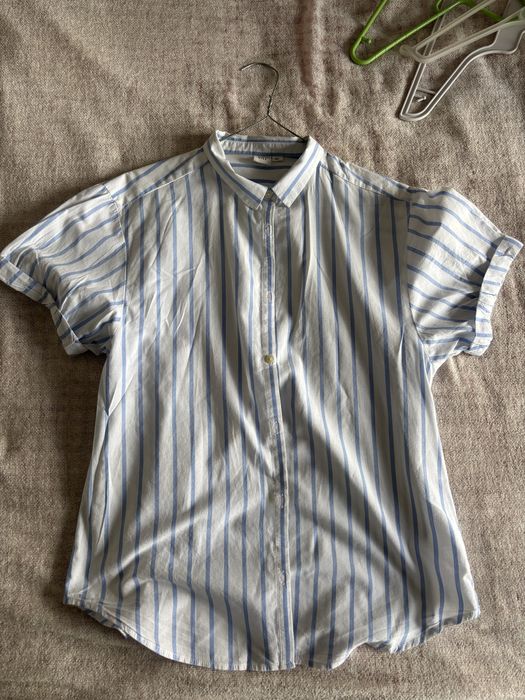 Biala w paski kosxula krotki rekaw gap uniwersalna bawelna