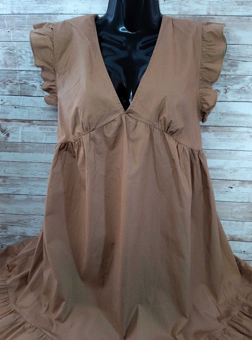 Сукня Boohoo котон коричнева з воланами Розмір L - XL