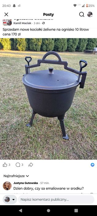Kociołek żeliwny 10l myśliwski na ognisko grill