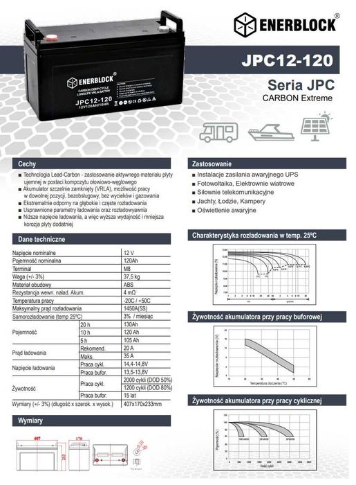 Akumulator Enerblock CARBON AGM JPC12-120  12V 120Ah