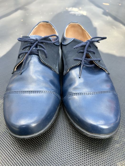 Buty - Pantofle chłopięce komunijne granatowe
