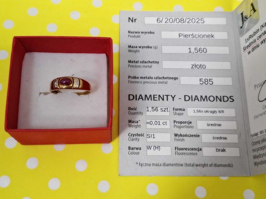 złote pierścionki 585 z diamentami certyfikat