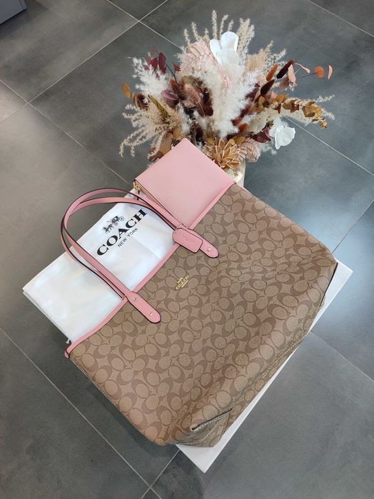 Сумка Coach City Tote In Signature Canvas Light Brown/Pink