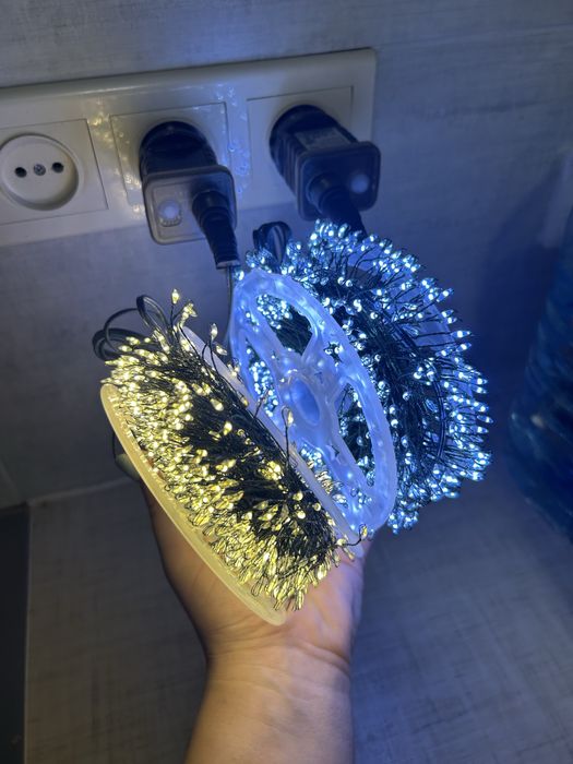 Гірлянда роса 50 м, 100 м, 200 м, теплий білий, мішура 30 м, 3*2 штора