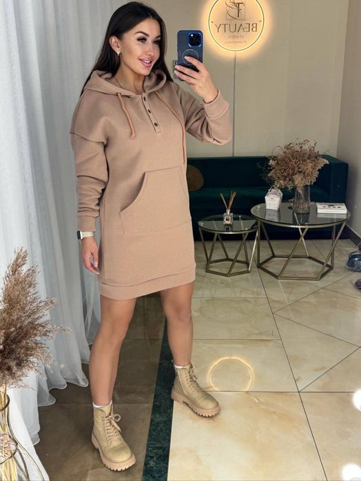 Тепле подовжена сукня туніка худі на флісі 42-52