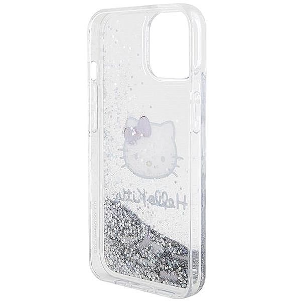 Etui Hello Kitty Liquid Glitter Charms Kitty Head na iPhone 15 - srebr