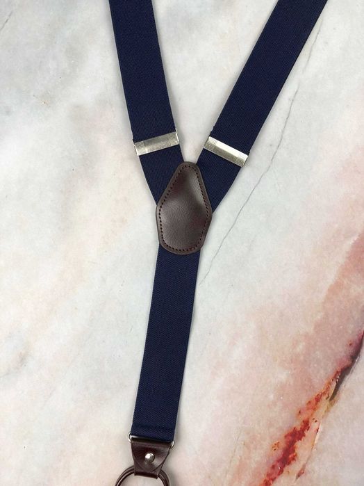 NOWE granatowe szelki na guziki do spodni męskie ślubne garniturowe