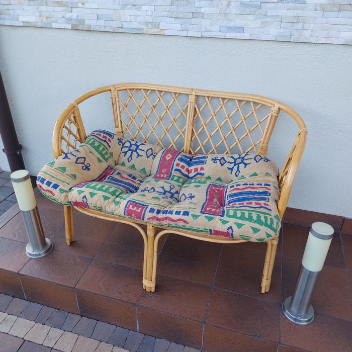Sofa ratanowa, rattanowa 2 osobowa  z poduszką