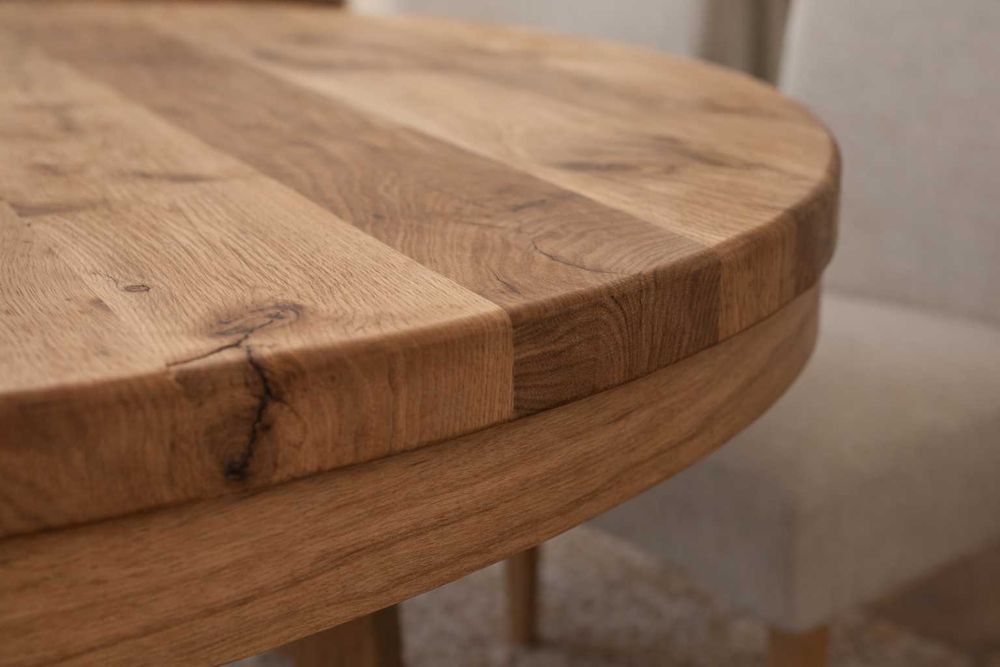 Stół Dębowy Okrągły LOFT - 100% Lite Drewno Różne Wymiary Rozkładany