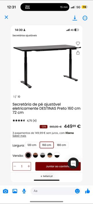Secretária Elétrica Ajustável - 160 cm x 72 cm - NOVA