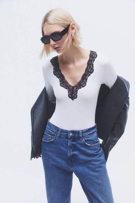 Лонгслів комбідрез H&M білий боді лонгслив комбидрез белый боди базовы