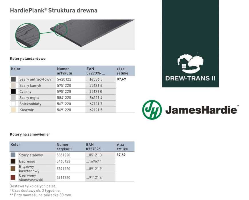 Deska elewacyjna HardiePlank włóknocement drewnopodobny k.śnieżnobiały