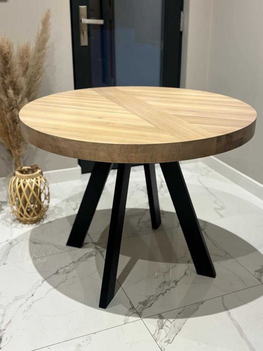 Okrągły Stół jadalny Stolik kawowy KUCHNIA 100x100x75cm dąb 7cm gruby