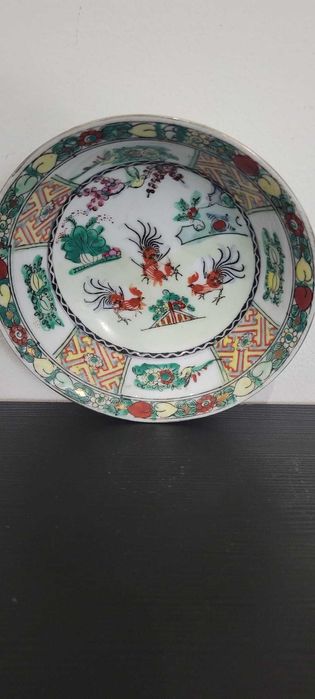 Taça/Prato em Porcelana de Macau - Decoração "Galo" - Pintado à Mão