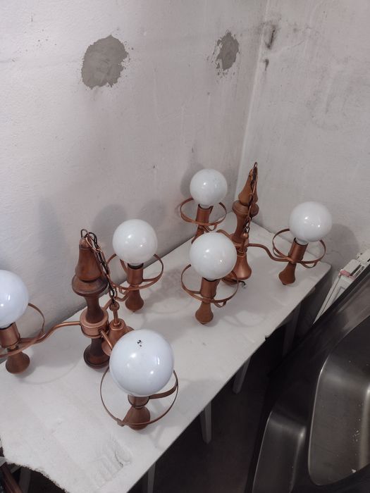 Lampa ozdobna miedź + drewno