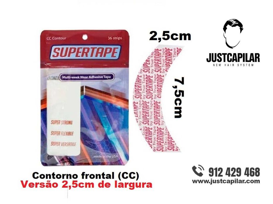 True-Tape - Supertape, fitas pré-cortadas para sistemas capilares em lace ou Micro-pele - contorno (CC) - 2,5cm - 36 unids - Próteses Capilares